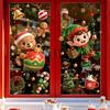 Holiday Atmosphere Window Films 2PCS Christmas Static Sticker, Cute Cartoon Elves And Bears Reusable Seasonal Art Print, PVC Glass Stickers