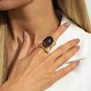 IngeSight.Z Exaggerated Vintage Elegant Black Brown Resin Acrylic Stone Chunky Metal Ring for Women Elegant Jewelry Gift 2026