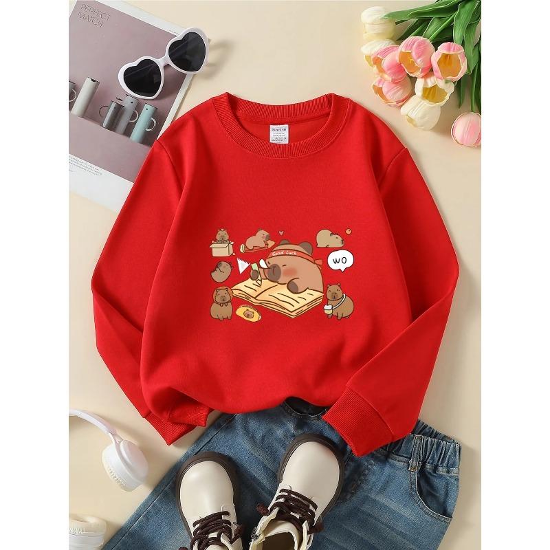 European Sizes Kids' Crewneck Sweatshirt - Cute Bear Studying with Friends , Sportswear And Casual Wear, Soft And Comfortable, Children's Clothing