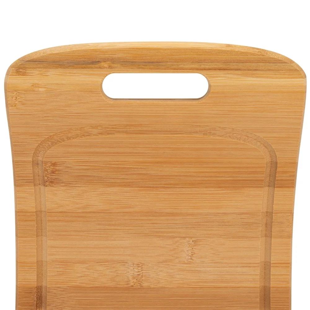 Large Curved Bamboo Cutting Board Ultra Thick Durable Reversible Food Safe SGS Certified Anti Warp with Handle Drip Edge Kitchen