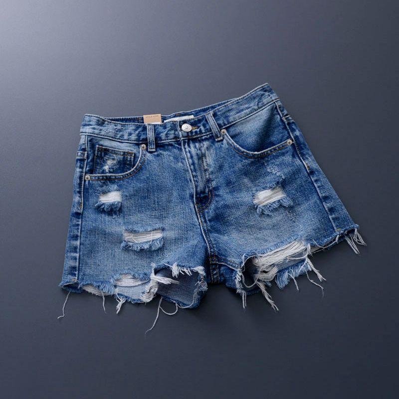 Summer Women's New Arrival Trendy K-style Tassel Mid-Waist Denim Shorts Slim Looking White Hole Hot Pants Thin 2025