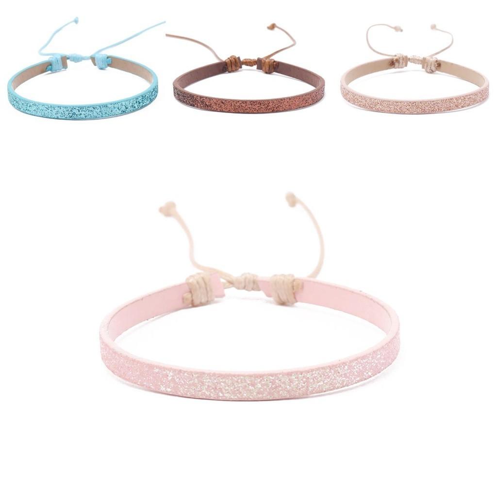 Colorful Sparkly Pu Leather Handmade Pullable Women's Bracelet Simple And Artistic European And American Style