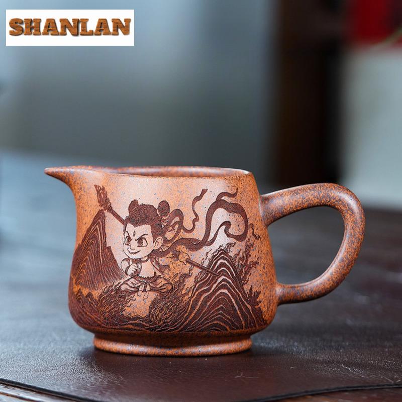 320ml Yixing Zisha Nezha Wood-fired Porcelain Tea Pitcher Pour Tea Cha Hai Dispenser Justice Cup Fair Mug Tea Set Supplies Craft