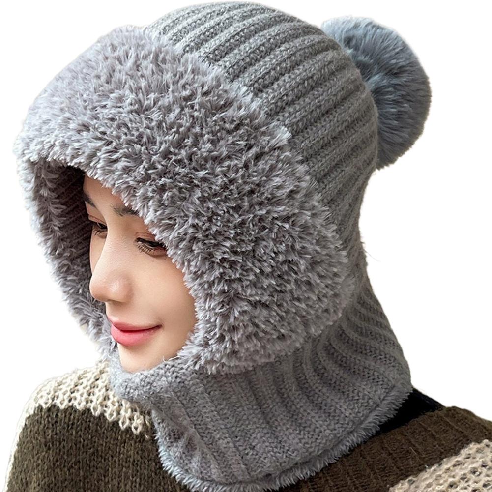 Winter Knitted Balaclava Beanie Hat Warm One Piece Slouchy Fleece Lined Beanie Scarf Mask Hat For Cycling Skiing Thick Skull Cap серый
