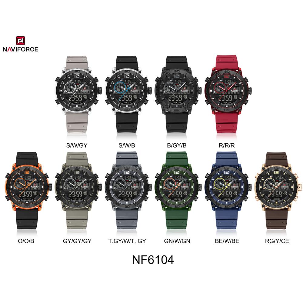 NAVIFORCE Men's Sports Watch Quartz Movement LCD Digital Watch Date Day Chronograph Waterproof Silicone Strap Boys Multifunctional Watch NF6104