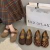 Retro Leopard Print Mary Jane Shoes Women's Autumn 2025 New French Light Mouth Single Shoes One Word with Flat Ballet Shoes