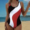 Costume da bagno intero estivo sexy con stampa a righe iridescenti sfumate, vestibilità aderente, scollo a U profondo sulla schiena, costume da bagno alla moda accattivante per spiaggia, piscina, vacanze