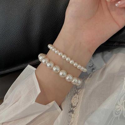 Pearl Bracelet Women's Round Stretch Cord Stackable Versatile High-End Niche Hand Jewelry
