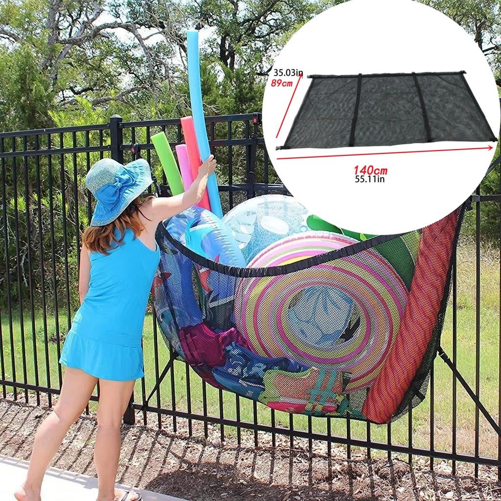 Large Capacity Heavy Duty Pool Storage Bag Adjustable Mounting Net For Pool Inflatables Balls Beach Toys Outdoor Mesh Organizer