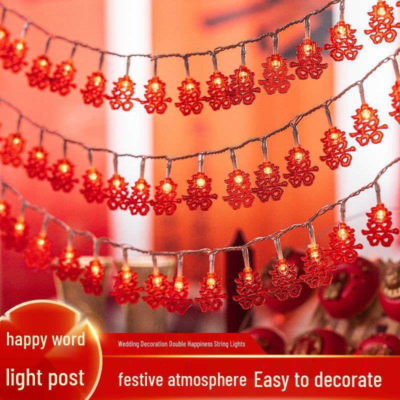 LED Wedding String Lights for Double Happiness Decoration - Perfect for Bedroom, Balcony, or New Home Ambiance