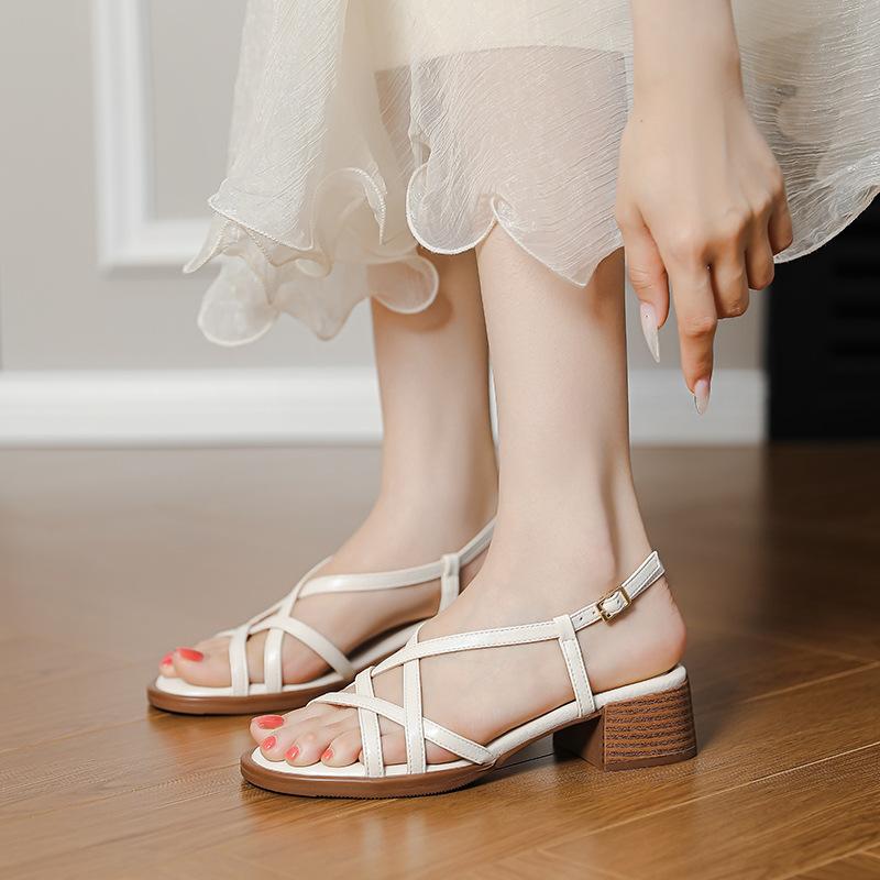 Retro Thin-banded Roman FootPairs HotSeason BrandNew Sandals for Women with Thick Heels for Holidays Strong Strong