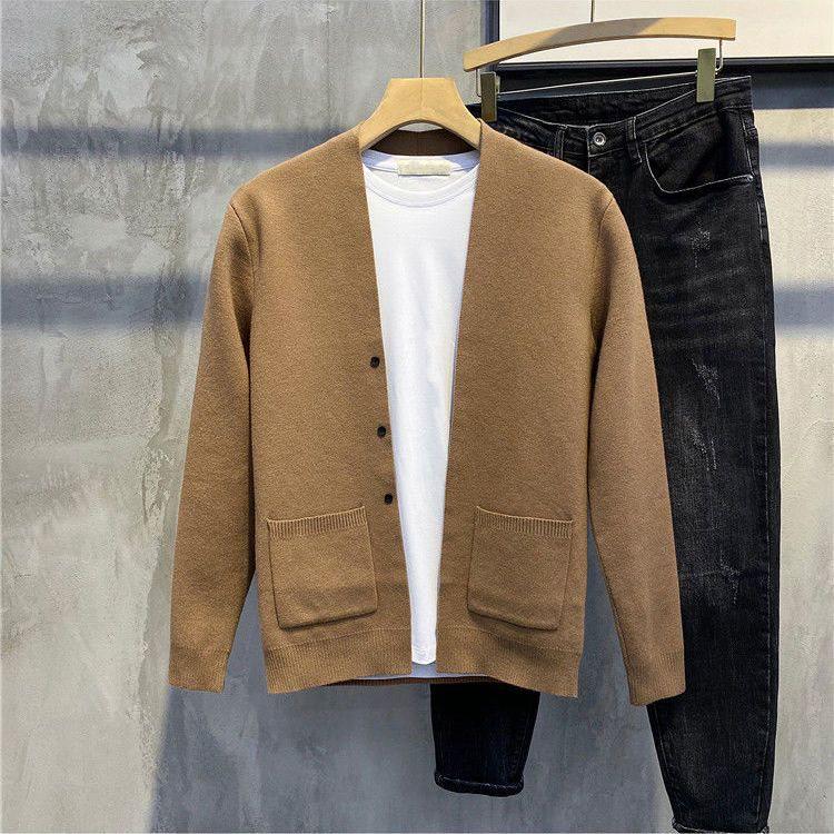 

Men s Plus Size Retro Knitted Wool Cardigan - Korean Style Autumn/Winter Casual Business Sweater Coat M
