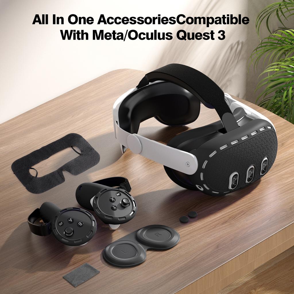 For Quest 3 Compatible Seven-Piece Set Protective Silicone Rubber Case with Handle and Face Covers Custom Logo Game Accessories