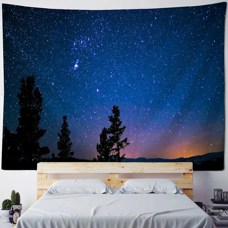 Home Room Art Background Decoration Starry Forest Tapestry Moonlight Night Psychedelic Bohemian Decorative Wall Hanging