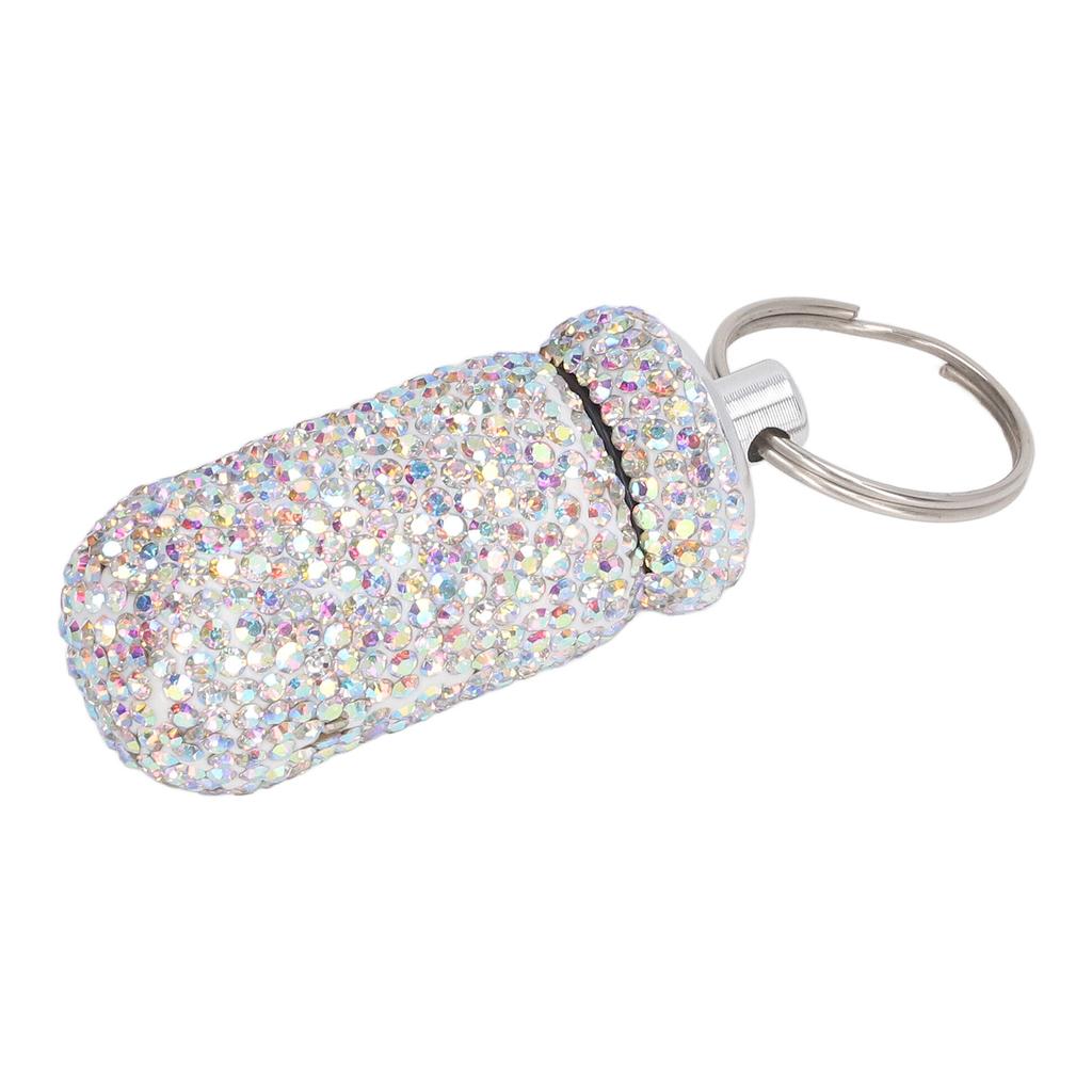 Strass Medisinflaske Beholder Aluminiumslegering Bærbar Kapsler Oppbevaringsetui Boks med Nøkkelring