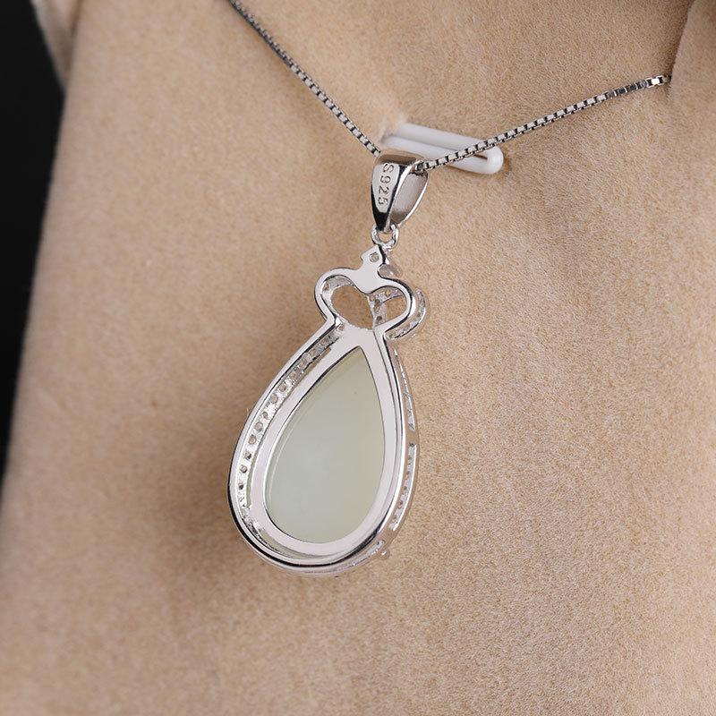 Tancise 925 Sterling Silver Classic Women Jade Necklace Pendant Zircon Fashion Gift