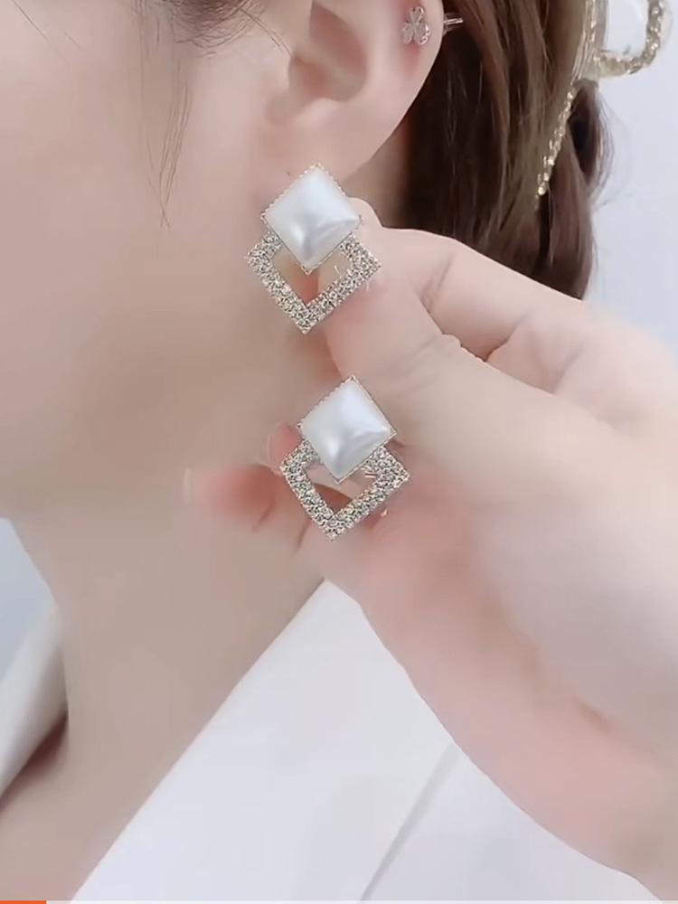 2022 Trendy 925 Silver Double Rhombus Crystal Stud Earrings