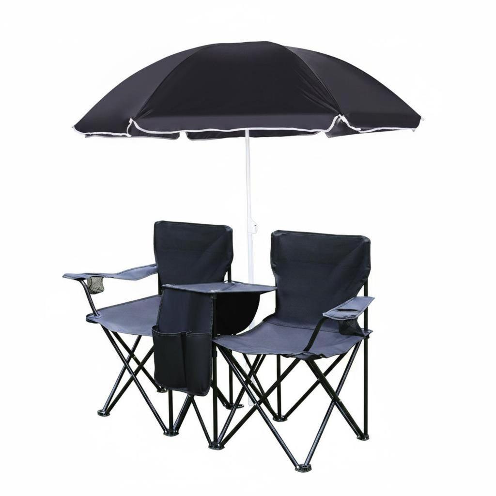 Folding Leisure Seat with Removable Canopy Double Camping Chair Beach