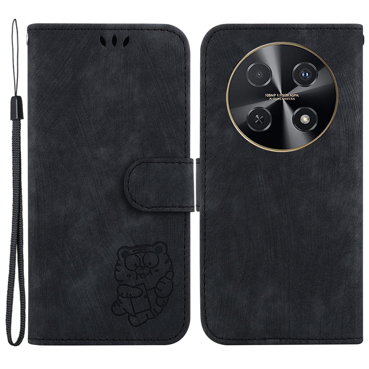 

For Huawei nova 12i 4G Leather Wallet Case Cute Tiger Imprint Phone Cover Black