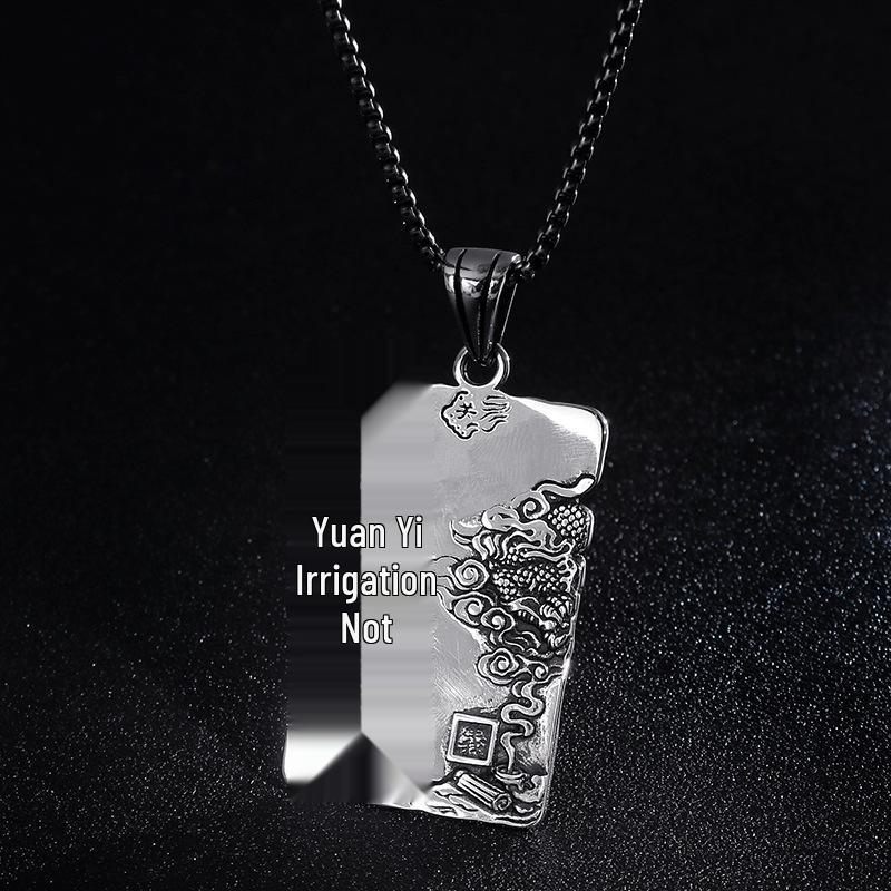 Ethnic Stainless Steel Guan Gong Pendant - Titan Steel Necklace with Retro Dragon Design