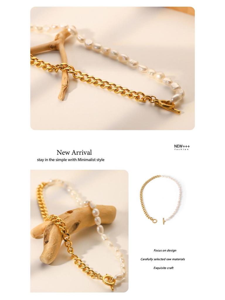 French Retro Pearl & Titanium Steel Baroque OT Buckle Necklace – Women's Light Luxury Jewelry