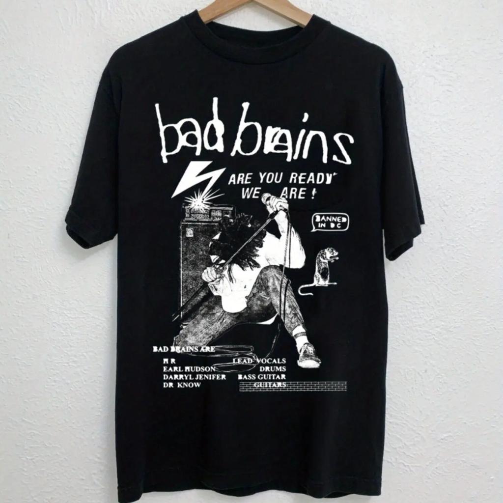 Bad Brains Band Graphic Tee 100% Cotton Soft Comfortable Black Short Sleeve Shirt with Concert Dates Design Casual Crew Neck