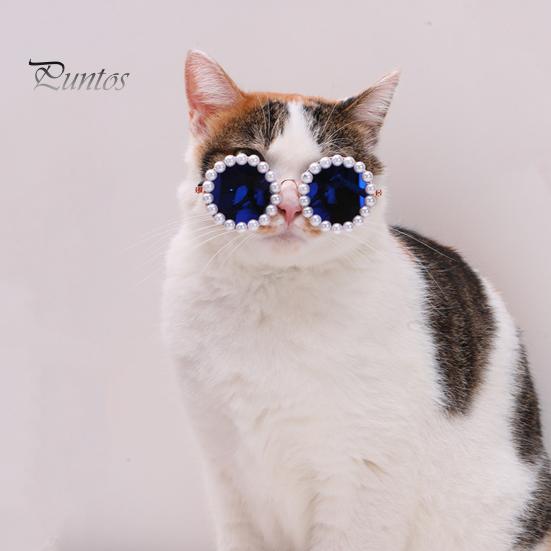 Pet Glasses with Artificial Pearl Decoration Lightweight Photography Accessory Small Cat Sunglasses Dog Goggles for Festivals Parties