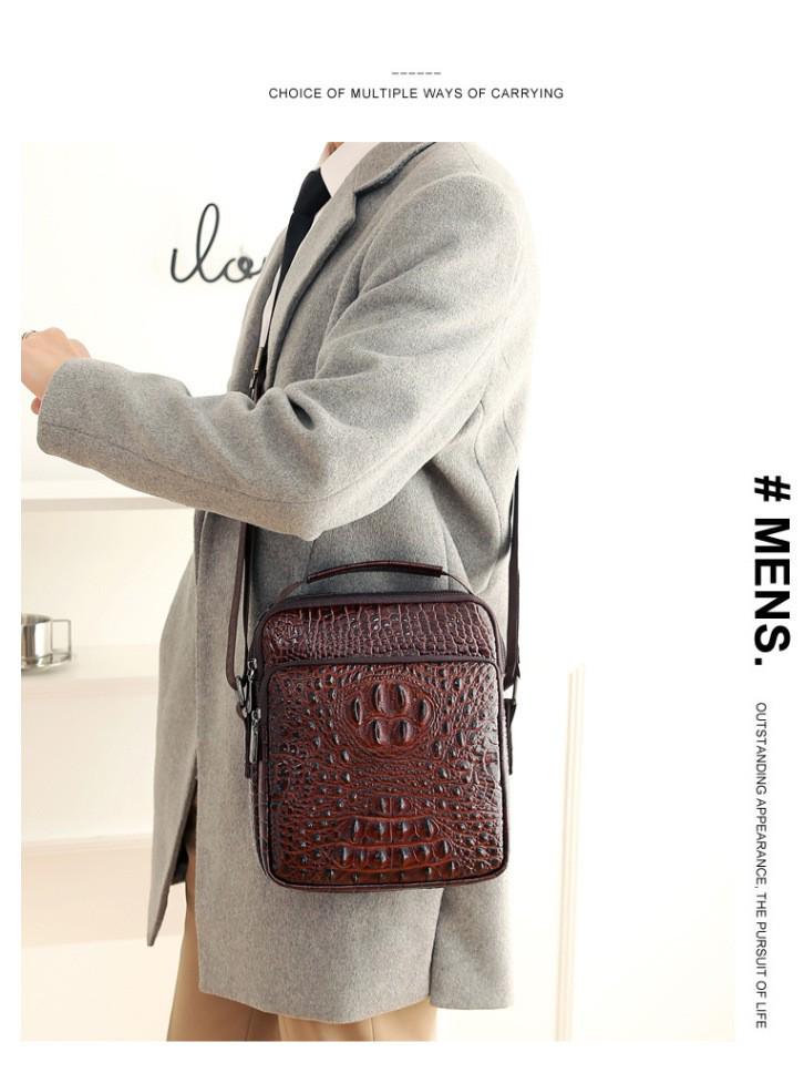 Crocodile Pattern Mens Shoulder Bag In Genuine Top Layer Cowhide Leather - High-End Quality, Versatile for Business and Casual Commute