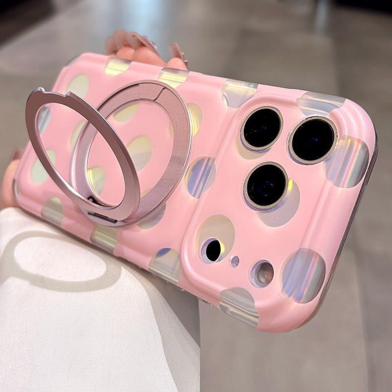 Rotating Stand Compatible Phone Case IPhone 17 Pro Max 16 15 Full Cover Soft TPU Shell With Polka Dot Design iPhone 17