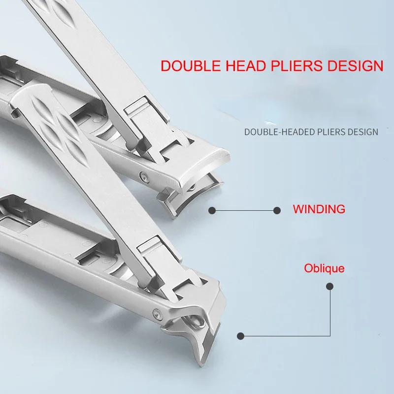 Fold Nail Clipper File Stainless Steel Anti Splash Finger Cutter Manicure Tool Double Head Design Thick Ingrown Toenail Scissor