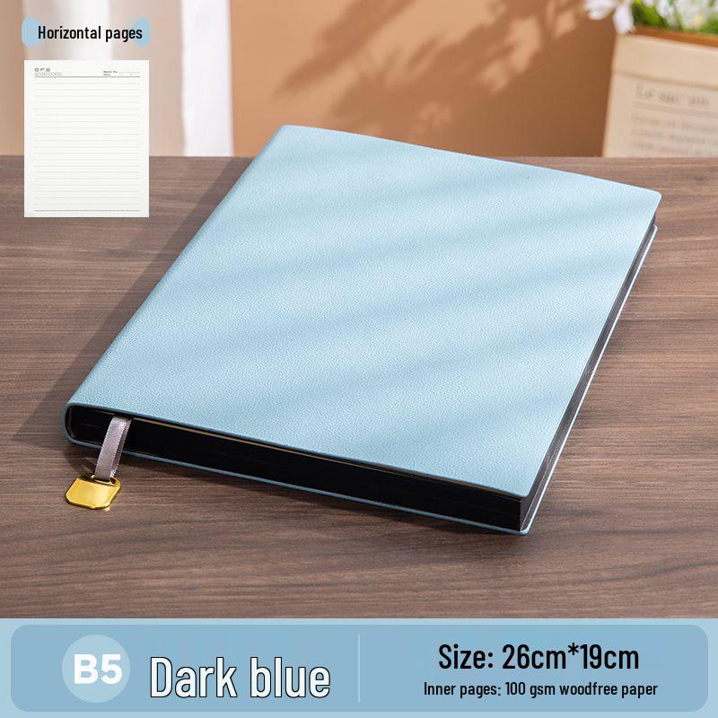 Heavy Duty B5 Notebook with Soft Lychee Grain Leather Cover for Business Meetings