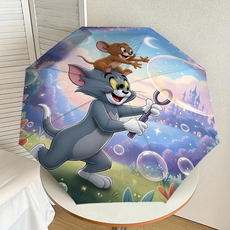 1pc Tom and Jerry Automatic Open/Close Umbrella Compact Folding Umbrella with 8-Rib Shaft lightweight esign, for Women/Men1151A