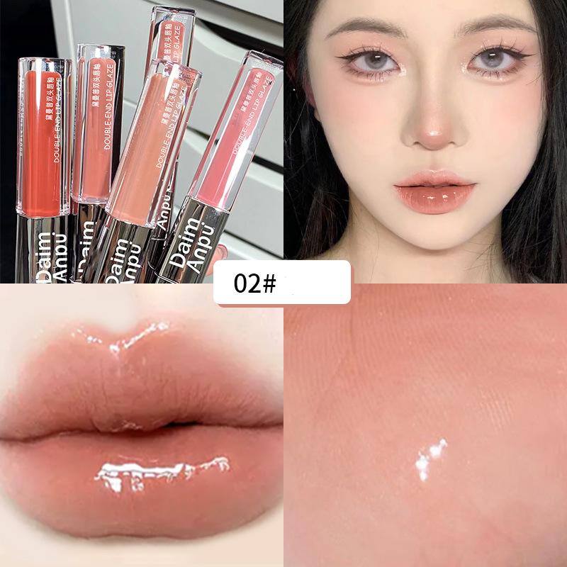 Square Tube Double Head Lip Glaze Watery Transparent Lip Honey Glass Lips Matte Lipstick Female Makeup