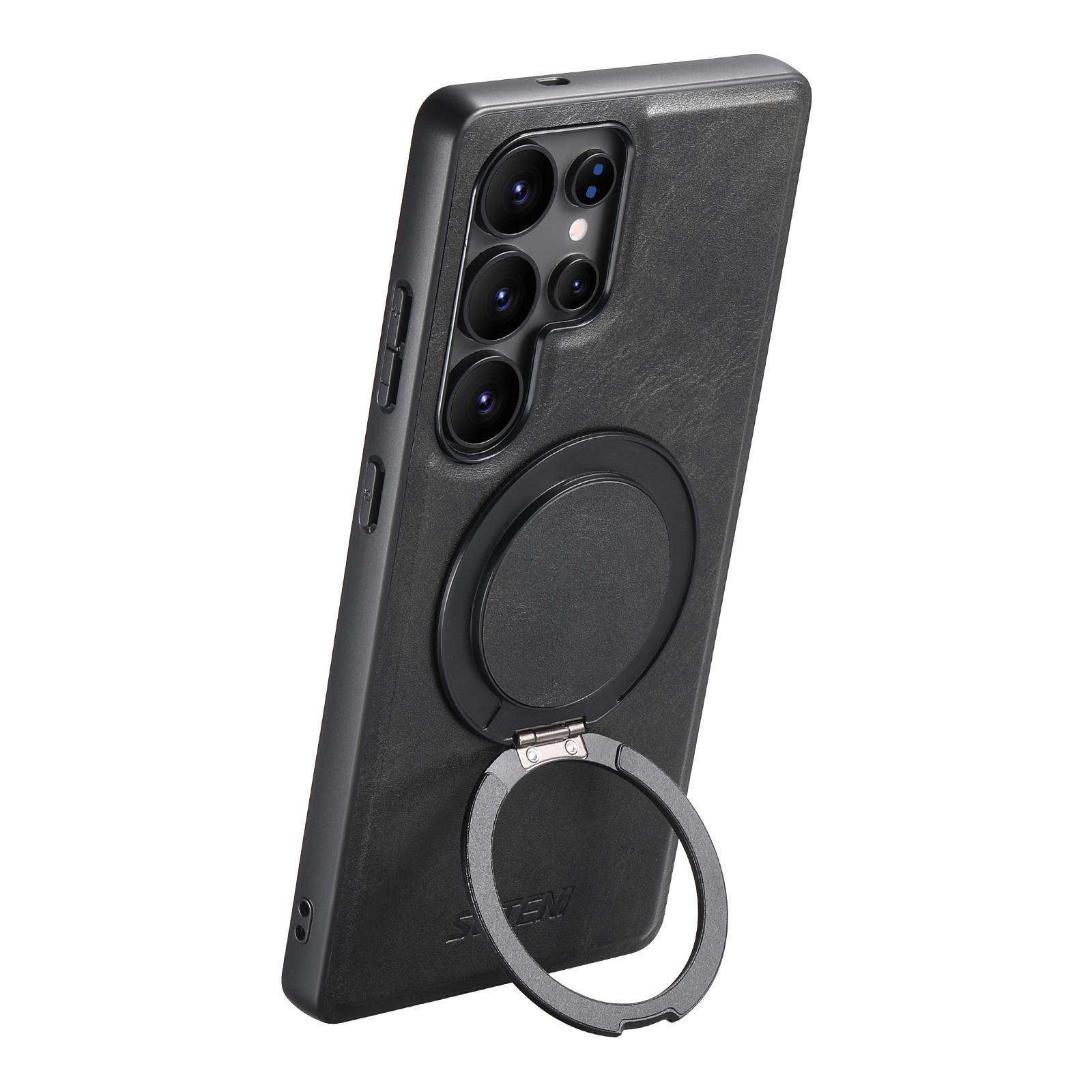 

Invisible Stand Luxury Leather Case for Samsung Galaxy S25 Ultra S24 Plus S23 S22+ Magnetic Ring Holder Shockproof Phone Cover S22Plus чорний