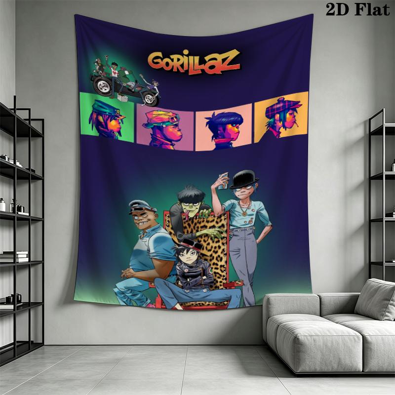 Gorillaz Wall Tapestry Aesthetic Wall Hanging Printed Fabric Blanket Decorative Tapestries for Bedroom Living Room Home Decor