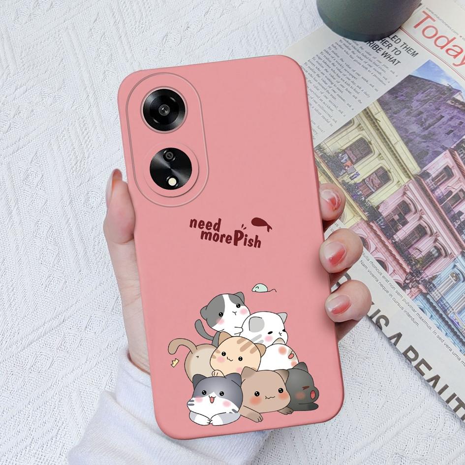 Candy Color Cute Cat Phone Cases For Oppo A7 A15 A55 A1K A35 A52 A1 A11 Liquid Silicone High Quality Anti Fall Protective Shell For Oppo Bumper Covers