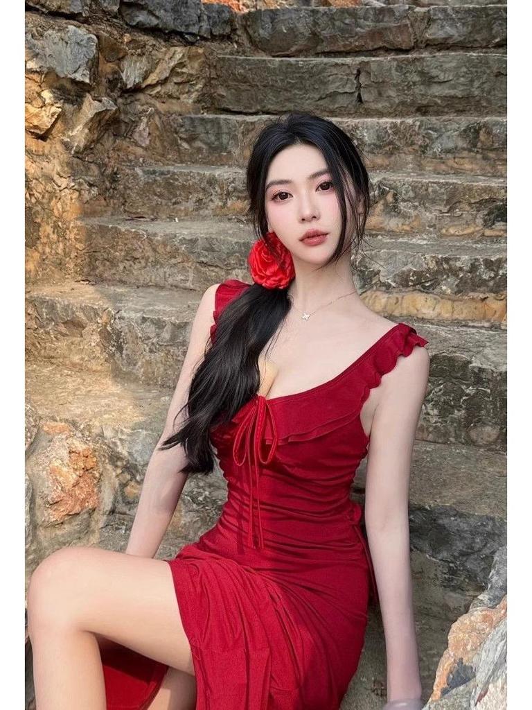 Elegant White Spaghetti Strap Backless Fairy Dress - Women's New Arrival Summer Beach Photoshoot Long Skirt
