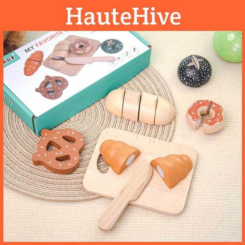 Wooden Simulation Funny Velcro Bread Cutting Game Children Toy Set For Gift Kid