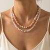 Natural Gemstone Chips Pearl Necklace for Women, Baroque Freshwater Bead Chain, Gold Plated Stainless Steel Jewelry Anti Tarnish