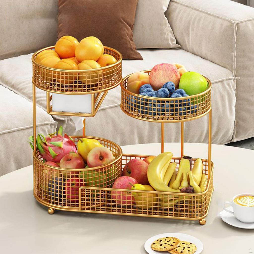 Fruit Basket 3 Tiers Iron Storage Stand for Party Counter Dining Table Black