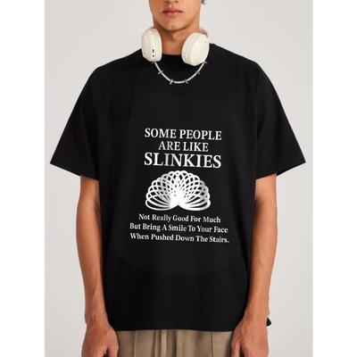 White T Shirt with Slinkies Graphic and Text for Casual Wear