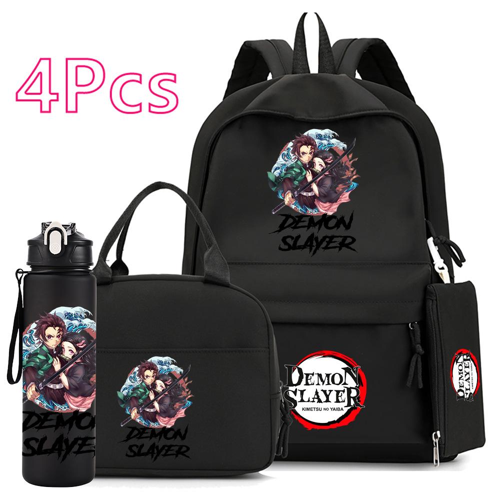 

4Pcs/set Anime Demon Slayer Printed 750Ml Water Bottler Backpack Handbag Pencil Case for Teenager Boy Girl Schoolbag Large Capacity Waterproof Bookbag