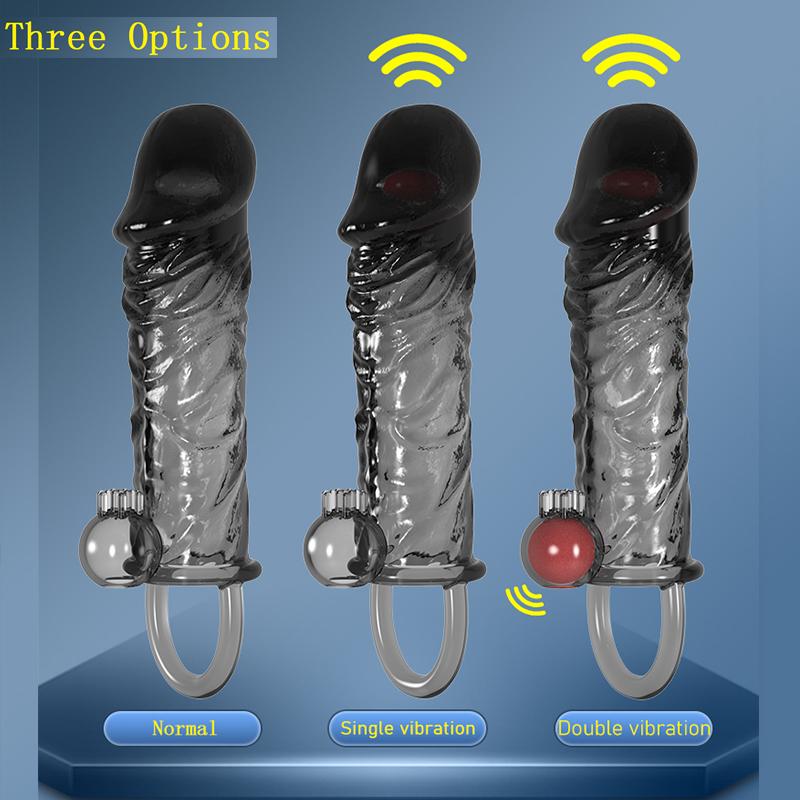 MELEON Penis Extension Sleeve Vibrator Extender 4.5cm Reusable Condoms Soft Delay Ejaculation Dick Sleeve Adult Sex Toys for Men