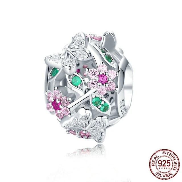 Fit Europe Bracelet Original 925 Sterling Silver Cactus Pineapple Flower Beads S925 Pink CZ Cherry Blossom Charms Diy Jewelry