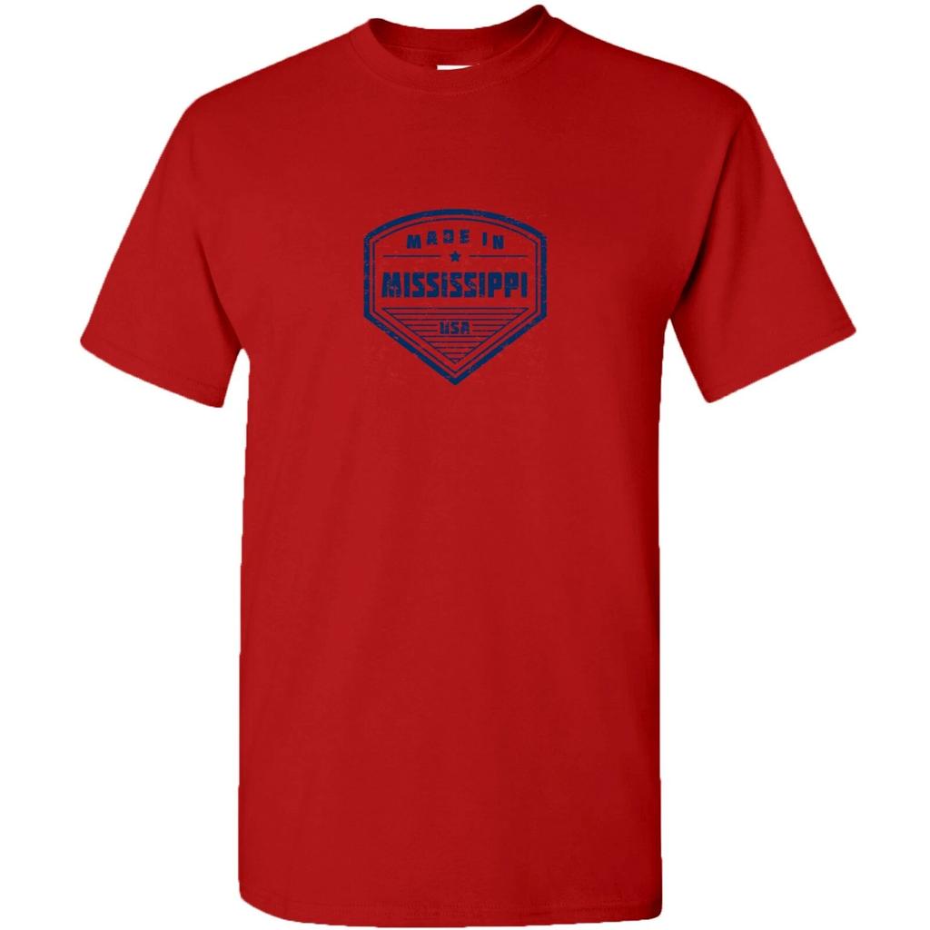 Made In Mississippi Badge- Hometown Pride State Short Sleeve T-Shirt - Red