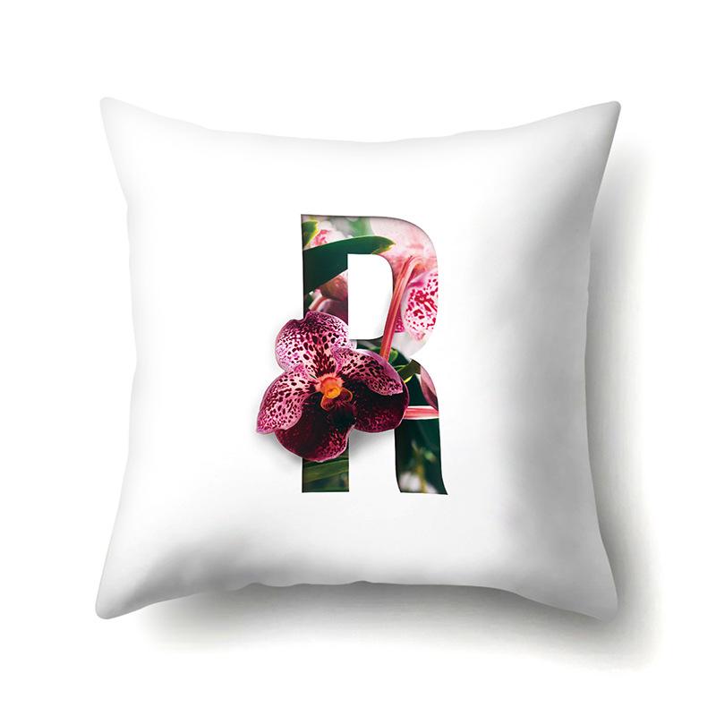 Polyester Pillowcase Flower Decoration Home 26 English Letter Printing Pillowcase Car Cushion Cover
