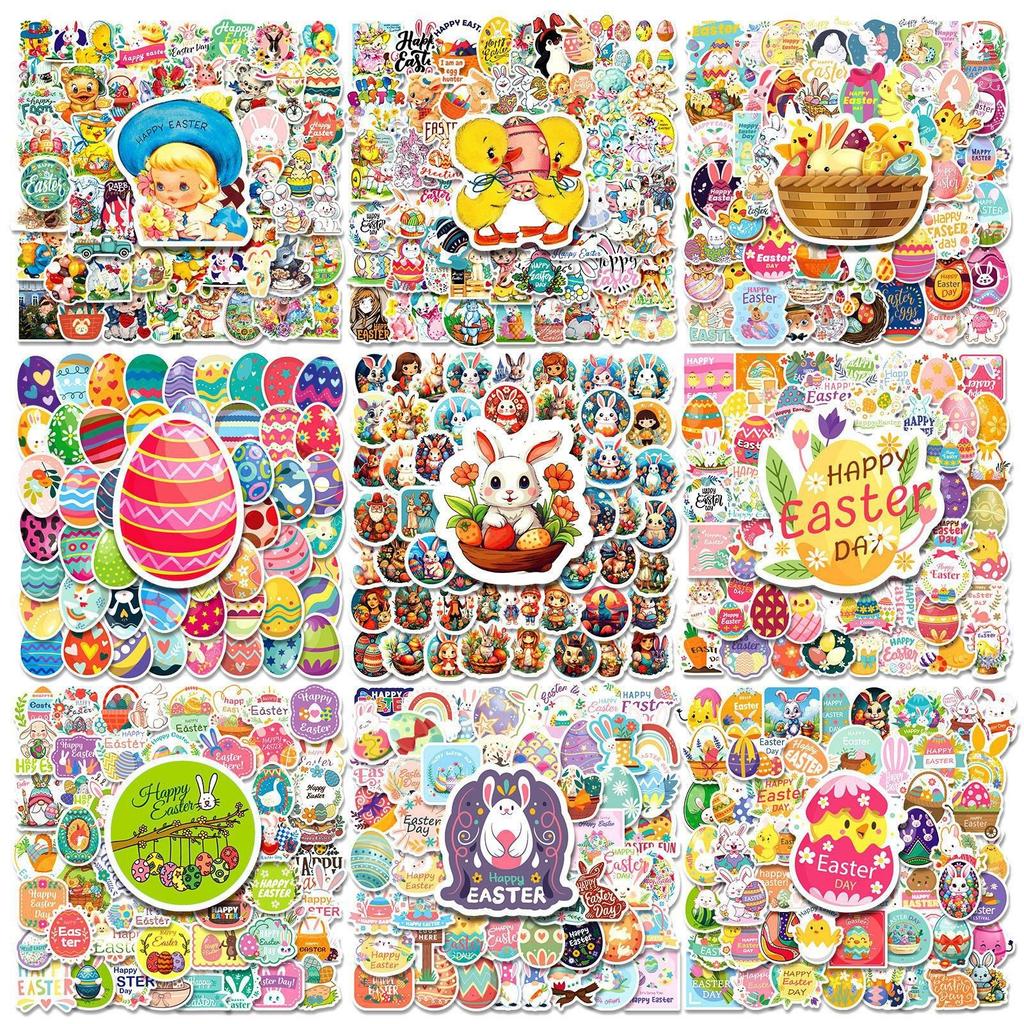50-450 Adesivi di Pasqua Adesivi Uova di Pasqua Coniglio Cartone Animato per Bambini Adesivi per Feste
