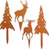 Rustic Tree Deer Silhouette Inserts: Iron Art Christmas Decorations with Star Accents for Courtyard and Garden Display.