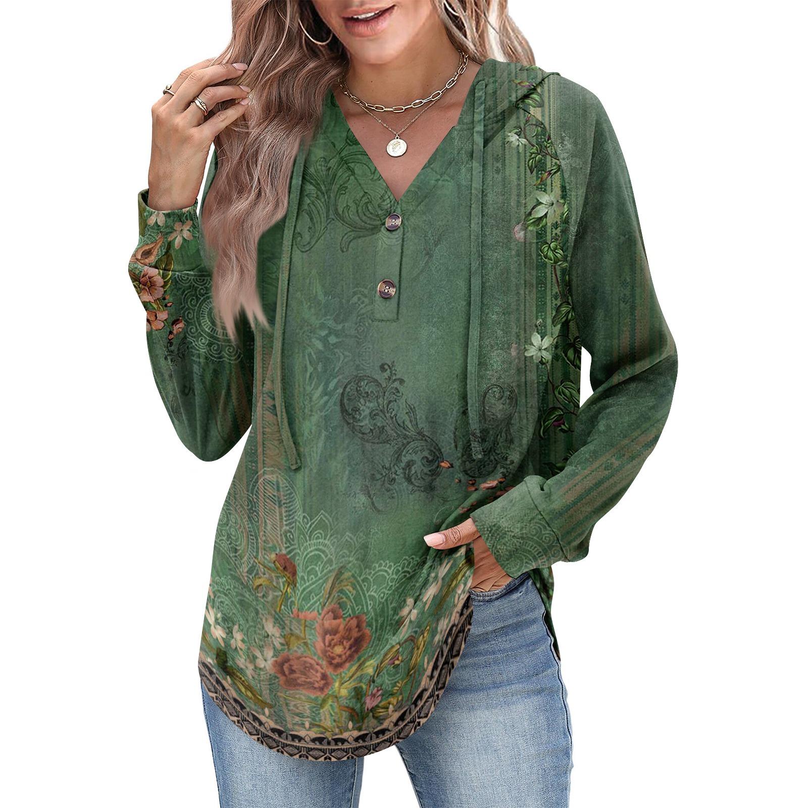 

Женская мода, женский легкий пуловер с длинными рукавами и карманами, толстовка с капюшоном в стиле консервативного стиля L зелёный