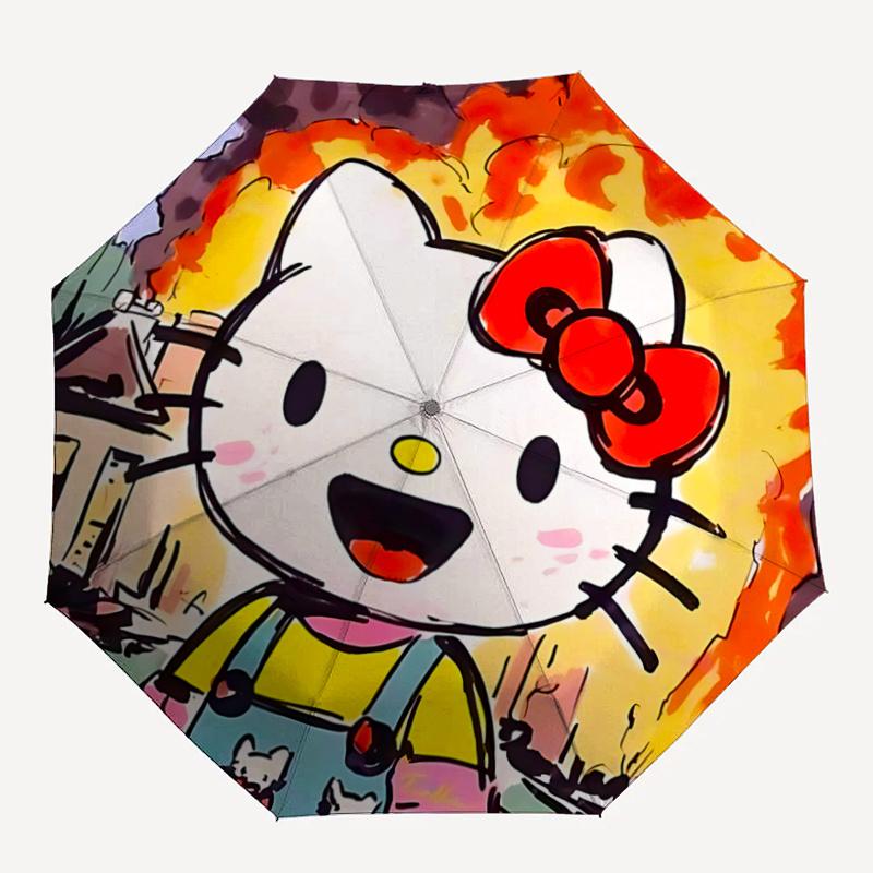 1pc Hello Kitty Automatic Opening/Closing Umbrella - Portable Three-Fold Design with 8-Bone Iron Frame - Outdoor, Gift for Fans, Travelers, Everyday U